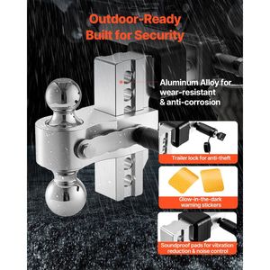 Gancio di traino regolabile da 6 pollici con attacco a tre sfere, per sfera di rimorchio da 1-7/8-2-5/16 pollici e ricevitore da 2 pollici - Product Image 5