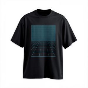 Camiseta Oversize de Diseño Futurista con Estampado de Rejilla Neón, Estilo Urbano, Color Negro, Nueva Colección en Oferta - Product Image 2