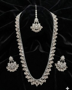 Lucentarts Jewellery Antique Gold Plated Zircon <b>Beaded</b> Long Necklace Earring <b>Set</b> MaangTikka for Wedding Party Traditional Indian - Product Image 1