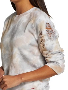 Sweat-shirt tie-dye vieilli beige gris marbré déchiré et usé pour femme, col rond, style vintage streetwear, coton, personnalisable OEM - Product Image 4