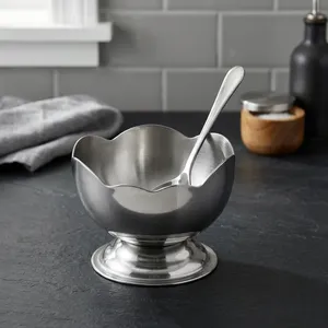 Bol à dessert festonné en acier inoxydable avec cuillère, bol à sundae à pied poli pour la maison, le restaurant et l'hôtel - Product Image 6