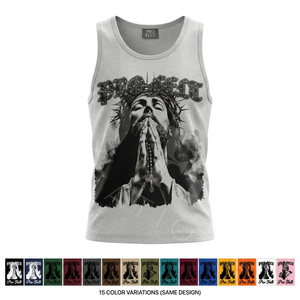 Hot Sale Fashionable Custom Embroidery Logo Sleeveless T Shirt Gothic Washed Cotton Streetwear Vintage Style OEM ODM Tank Top - Product Image 1