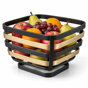 Panier à fruits classique moderne en métal avec poignées élégantes et design en fil métallique ouvert pour la cuisine, la table à manger, le comptoir et la décoration intérieure - Product Image 4