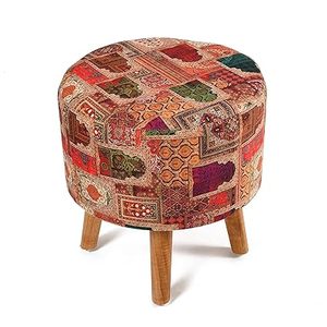 Customised Durable & Eco-Friendly Home Decor Low Round Knitted Ottoman 4 Wooden Legs <b>Stool</b> - Product Image 4