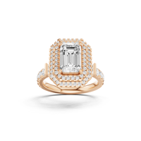 Anillo de Diamantes con Certificación IGI, Diseño de Joyería Nupcial para Mujer, Anillo de Lujo con Corte Esmeralda y Doble Halo, Oro de 14 Quilates, 2 Quilates
