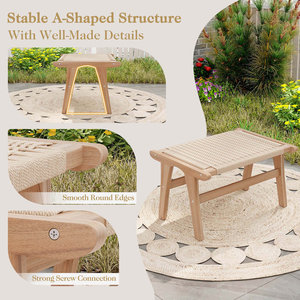 Reposapiés otomano de madera de teca hecho a mano con cuerda trenzada Solución de asiento única - Product Image 5