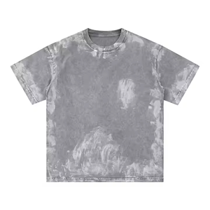 เสื้อยืดผู้ชายคุณภาพสูง หนานุ่ม สไตล์วินเทจ ล้างสีแบบแอซิดวอช ทรงโอเวอร์ไซส์ ผ้าคอตตอนถักแบบพิเศษ ดีไซน์ทำเก่า 100% คอตตอน - Product Image 5