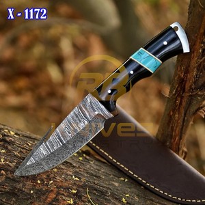 Couteau de chasse/découpe de peau OEM DIY RB Knives RB-H550 en acier Damas à lame fixe avec manche en résine |   Couteau de camping d'extérieur avec ceinture en cuir - Product Image 6