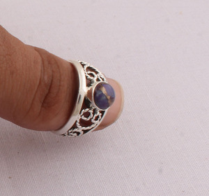 Dainty Purple Copper <b>Turquoise</b> <b>Ring</b> 925 Sterling Silver Minimalist Jewelry Stackable Purple Gemstone <b>Ring</b> for Women Thin Band - Product Image 3