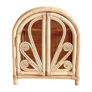 Decorative Natural Rattan Doll Wardrobe with Swirl Design Doors Handmade Boho <b>Miniature</b> Closet Sustainable Toy Storage Organizer - Product Image 2