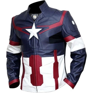 Chaqueta de Cuero Personalizada Azul, Roja y Blanca, Estilo Superhéroe, para Motociclismo, con Parches de Estrellas, Abrigo de Motero, Ropa Urbana OEM al por Mayor - Product Image 4