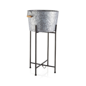 Bac à boissons en acier galvanisé écologique avec support et poignées en bois pour refroidisseur à vin, seau à bière à prix réduit - Product Image 1