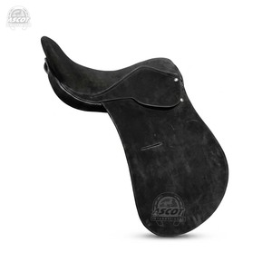 Silla de montar Polo al por mayor de cuero de gamuza, estilo inglés, juego completo con estribos de hierro, correas y cincha, en negro y marrón. - Product Image 6