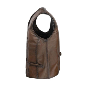 Gilet Homme 100% Cuir Véritable Marron Col V Simple Boutonnage Fermeture Éclair Décontracté Style Urbain Hiver - Product Image 4