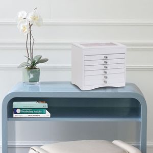 Armadio Portagioie Grande in Legno Lucido a 5 Livelli, Organizzatore per Bracciali con Logo Personalizzato, Stile Antico Bianco YS - Product Image 1