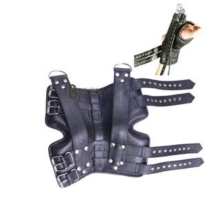 <b>Leather</b> Wrist Cuffs Pair with <b>Riveted</b> Design and Secure Buckle Fit - Product Image 2