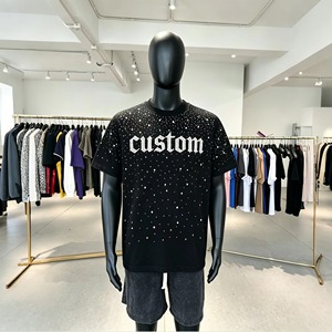 เสื้อยืดโอเวอร์ไซส์ผู้ชายผ้าฝ้ายพิมพ์ลายดิจิตอลโลโก้แบบกำหนดเอง พร้อมลายพิมพ์ตัวอักษรประดับเพชร คอกลม แขนสั้น สไตล์สตรีทแวร์ - Product Image 5