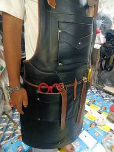 Leather <b>Apron</b> Men Bartender Uniform Restaurant Bar Use Black With Pockets And Tool Straps - Product Image 1