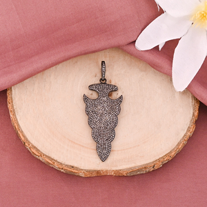 Colgante de Flecha para Mujer, Plata de Ley 925, Bañado en Rodio Negro, con Diamante Natural de Corte Único, Estilo Vintage, 55x25MM - Product Image 2