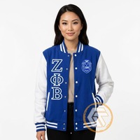 Jaket Varsity Zeta Phi Beta Kustom, Pakaian Sorority Berkualitas Tinggi, Bahan Katun Fleece Bernapas, Bordir Lambang, Cocok untuk Musim Gugur