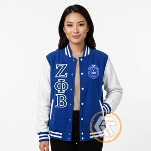 Chaqueta Universitaria Personalizada Zeta Phi Beta, Ropa de Sororidad, Alta Calidad, Transpirable, de Algodón y Felpa, con Escudo Bordado, Botones para Invierno - Product Image 3