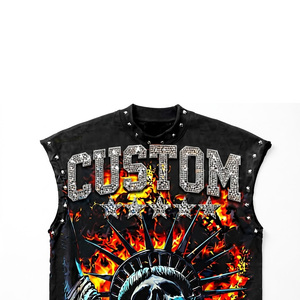 Camiseta sin mangas con estampado gráfico de diamantes de imitación personalizados, 100% algodón jersey, tela suave, estilo vintage, para uso unisex. - Product Image 4
