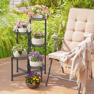 Support à fleurs moderne en métal avec étagères circulaires pour plantes d'intérieur, finition thermolaquée, design minimaliste - Product Image 5