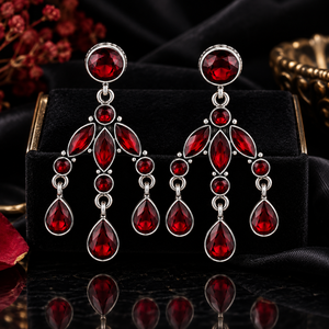 Wholesale Oxidized Silver Fashion Dangle <b>Earrings</b> Red Gemstone Chandelier Drop <b>Earrings</b> for Women - Product Image 6