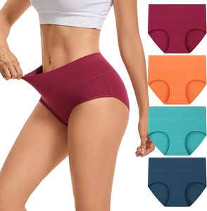 Culottes taille haute pour femmes en mélange coton-élasthanne tricoté, respirantes, écologiques, séchage rapide, avec nœud décoratif, pour usage quotidien - Product Image 1