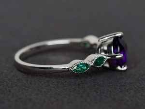 Anillo de Amatista con Corte Redondo, Anillo de Compromiso de Plata de Ley, Gema Púrpura, Joyería de Piedra de Nacimiento de Febrero - Product Image 4