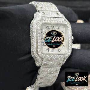 นาฬิกา ICE LOOK หรูหราทรงเหลี่ยมประดับเพชร ตัวเรือนสแตนเลส กระจกแซฟไฟร์ แสดงวันที่แบบอนาล็อก ขนาด 40 มม. คุณภาพสูง แฟชั่นสำหรับทุกเพศ - Product Image 4
