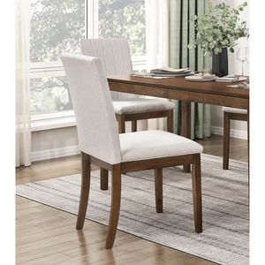 Contemporaneo marrone finitura sedie da pranzo Set di 2 tappezzeria in tessuto mobili da cucina in legno con comodo schienale - Product Image 2