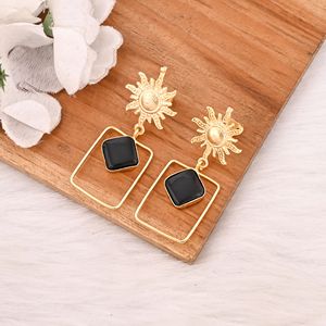 Natural <b>Black</b> Onyx Gold Plated Brass <b>Dangle</b> <b>Earrings</b> Handmade Fashion Jewelry for Women - Product Image 4