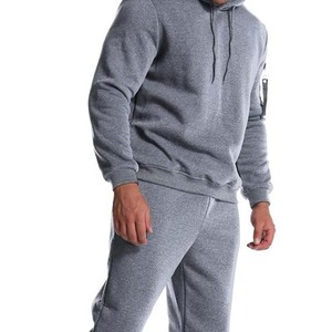 Survêtement gris à capuche pour homme, coupe droite, couleur unie, décontracté, avec poches latérales, idéal pour l'automne, 100 % coton, poids moyen - Product Image 6
