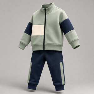 Survêtement Garçon Color Block Manches Longues Fermeture Éclair Devant Décontracté Automne Polyester Coton Mi-lourd Coupe Classique Poches Latérales - Product Image 3