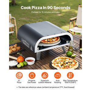 Forno per Pizza Portatile da Esterno Elettrico e a Gas Propano con 12 Funzioni, Rotazione e Pietra Refrattaria Rinforzata, Ideale per Uso Esterno - Product Image 2