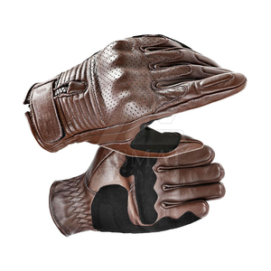 Guantes de Motocicleta de Cuero Marrón Vintage para Hombre, Guantes Retro Cafe Racer, Guantes de Verano Perforados para Motociclismo, Protección de Nudillos Reforzada - Product Image 4