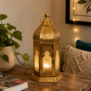 Brass Moroccan Candle <b>Lantern</b> Holder Metal <b>Hurricane</b> <b>Lantern</b> Decorative Home Decor Ramadan Wedding Table Centerpiece Gift - Product Image 4