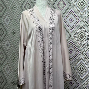 Wholesale Modest Dubai Beaded Sequined <b>Long</b> Sleeve Abaya Muslim Traditional Handmade Wedding Women Polyester Breathable V Neck - Product Image 1