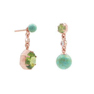 Pendientes Finos Bohemia de Plata de Ley 925 con Turquesa y Peridoto en Engaste Hexagonal, Joyería Fina para Uso Diario de Mujer - Product Image 4