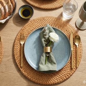 Sous-plat rond en rotin naturel tressé à la main, moderne, écologique, léger, diamètre 350 mm - Product Image 3