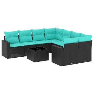 Set di divani da giardino in polyrattan nero da 9 pezzi con cuscini, eleganti mobili da esterno - Product Image 2