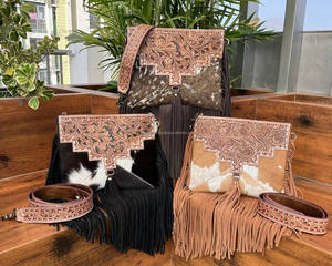 High Quality Luxury Hand Tooled <b>Leather</b> Fringe Crossbody Square <b>Purse</b> for Women Custom Fashion Cowhide <b>Leather</b> Shoulder Handbags - Product Image 4