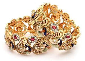 Gold Plated Alloy Peacock Designer Polki Bangles Set Women's Vintage Crystal Rhinestone Bracelets Wedding Jewelry Fashion Bangle - Product Image 6