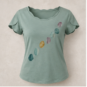 Camiseta de Mujer con Cuello Redondo, Diseño de Mosaico de Nubes Azul Cerúleo, Algodón y Lyocell, WTS-0038 - Product Image 1