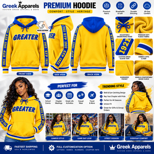 Sudadera con Capucha para Mujer con Letras Griegas Sigma Gamma Rho, Estampado Frontal GREATER, Franjas en las Mangas ETP 1922, 100% Algodón, Bordado Ecológico - Product Image 5