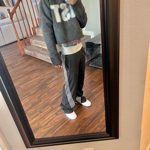 Striped Nylon Track Pants Men Elastic Waist Loose Fit Lightweight Windproof Side Stripe Casual Streetwear <b>Trousers</b> - Product Image 3