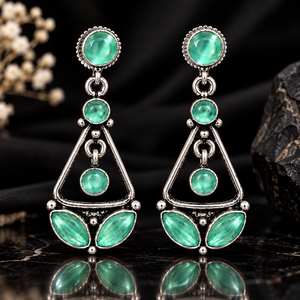 Pendientes Colgantes de Plata Oxidada Hechos a Mano con Piedra Ojo de Gato Verde para Mujer, Joyería Étnica Boho al por Mayor - Product Image 5