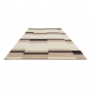 Alfombra Geométrica de Lana Beige, Marfil y Marrón Oscuro, Moderna, Minimalista, Antideslizante, Ecológica, Hecha a Mano, para Sala de Estar u Hotel - Product Image 2