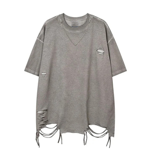 T-shirts tendance unis coupe classique effet usé pour hommes 100% coton écologique couleur personnalisée légers logo personnalisé - Product Image 5